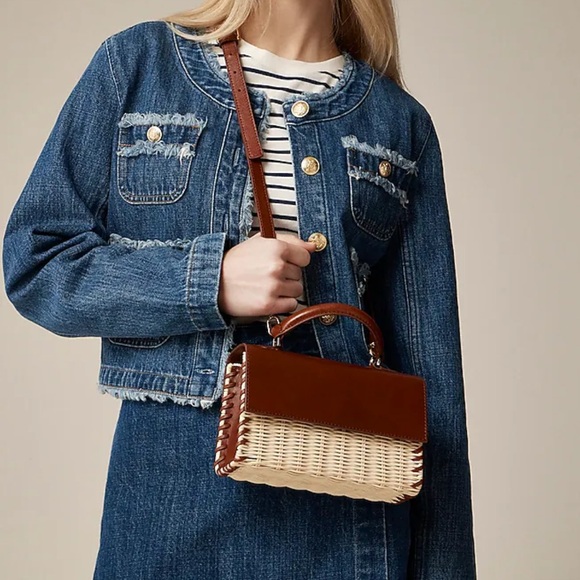 NEW! JCrew Small Leather & Wicker Raffia Bag - Picture 4 of 4